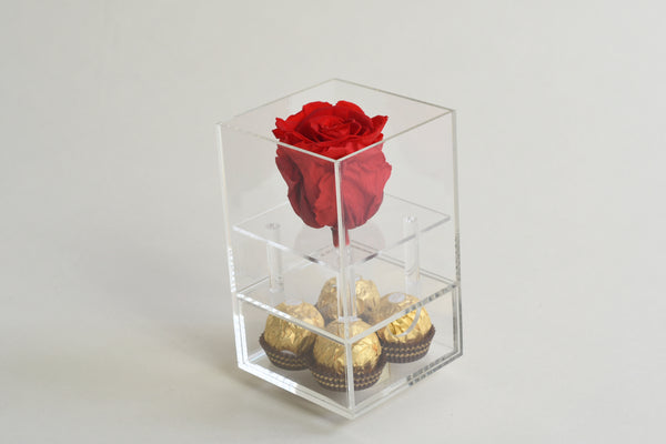 1 HEAD ROSE & CHOCOLATES ACRYLIC BOX