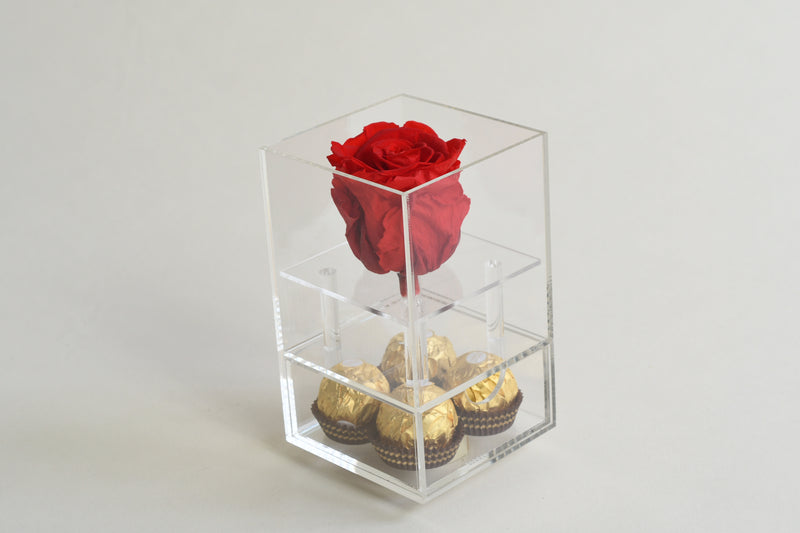 1 HEAD ROSE & CHOCOLATES ACRYLIC BOX